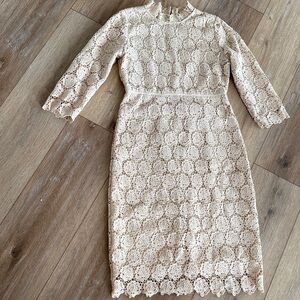 Dainty Jewells Cream Lace Midi Dress with Scalloped Hem
